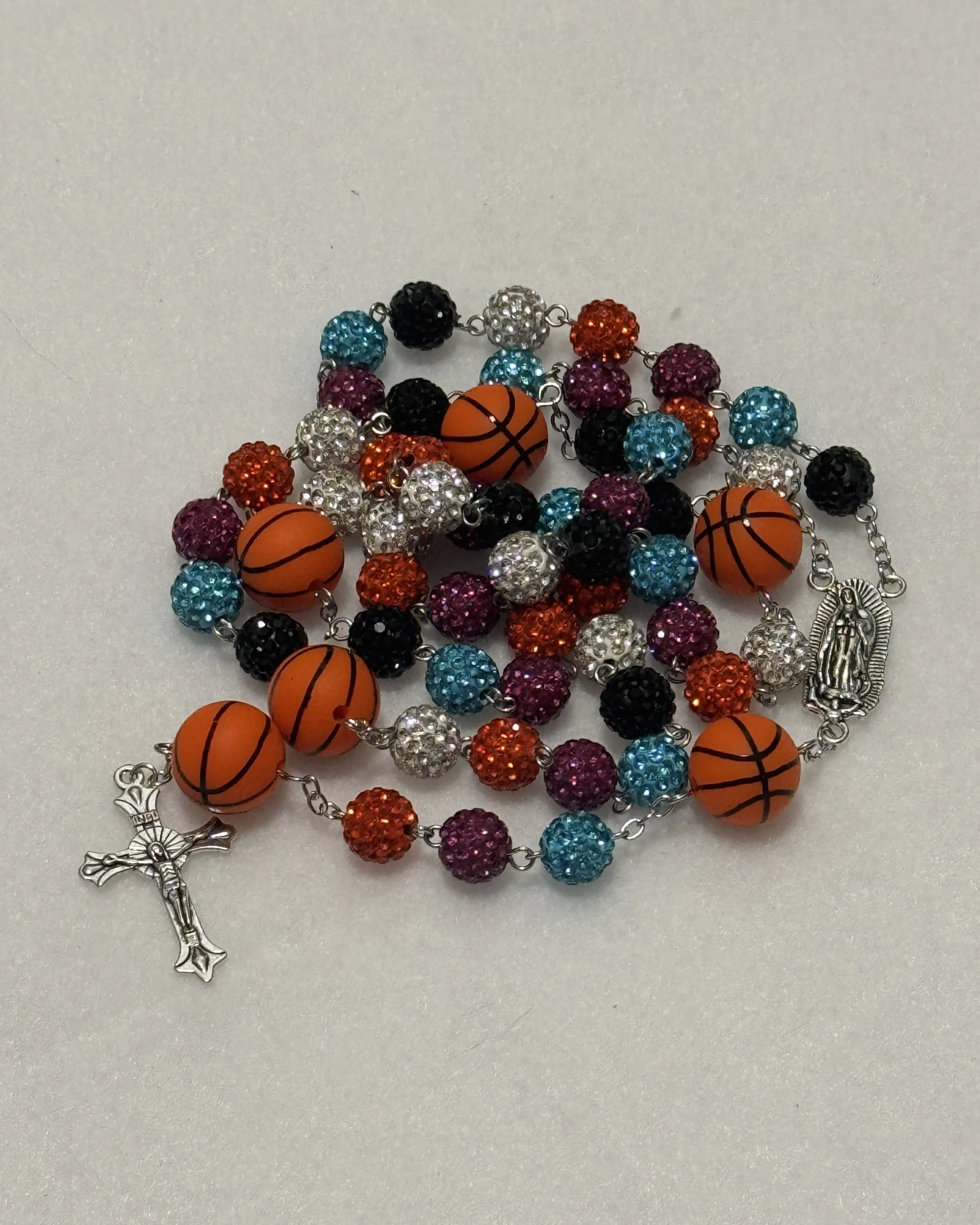 Basketball Fiesta Glam Rhinestone Catholic Rosary Beads