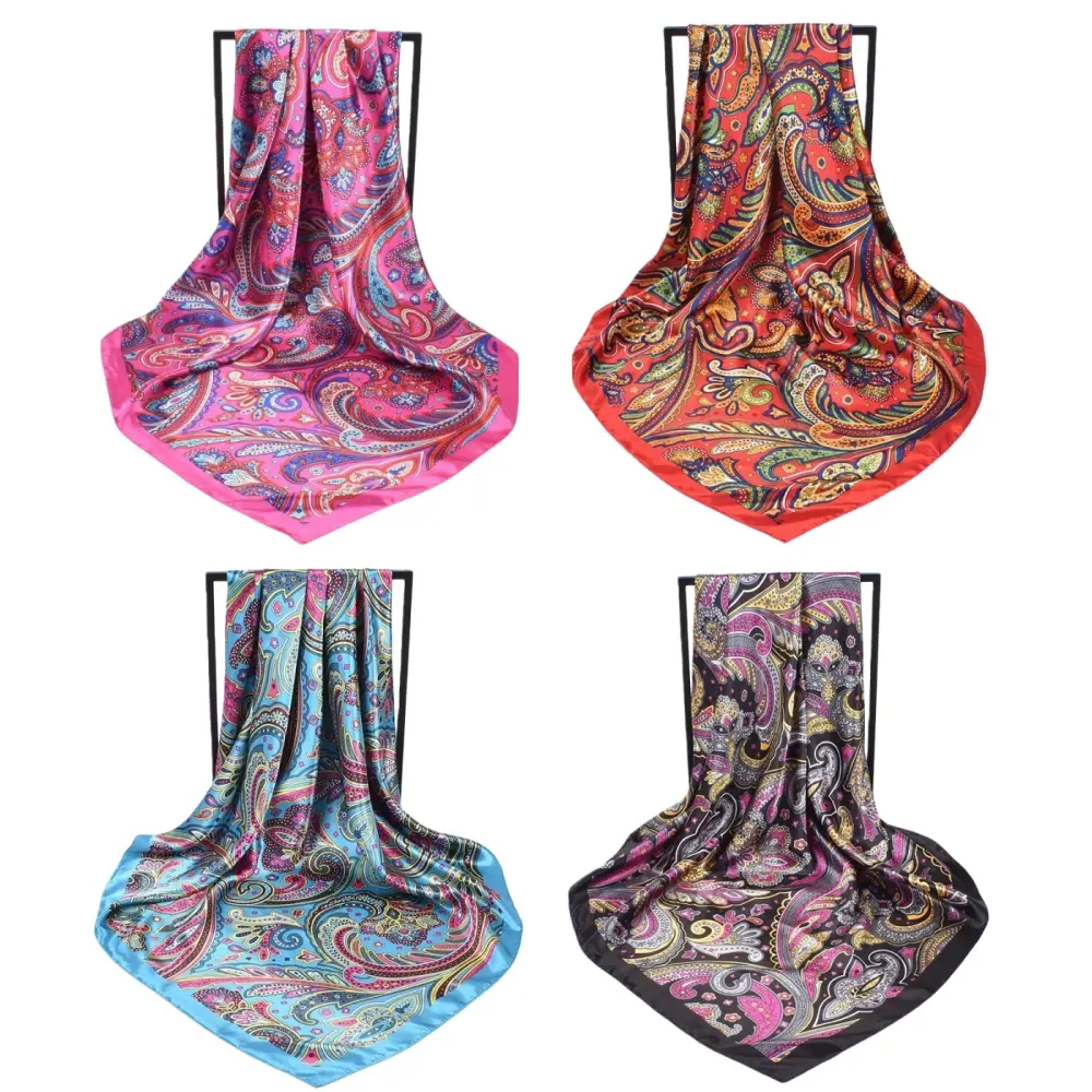 4 piece Silk Like Neck Scarf Women's Hair Square Bandanas Satin Hair Scarf 35" Square Satin Bag Silk Hair Wrap