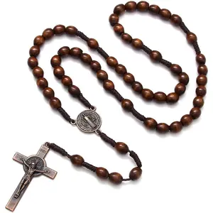 Handmade Wooden Catholic Rosaries, Rosary Beads Necklace From Bethlehem Wood Christian Prayer Holy Soil Medal & Metal Cross For Catholic Or Christian Gift