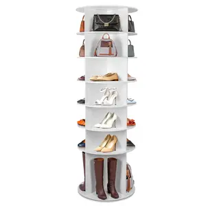 PoyeHome Upgraded 7-Tier Rotating Shoe Rack, High Bottom Tier Design, Space Saving, 360-Degree Rotating Free Standing Shoe Rack, for Shoes, Boots, Hats and Handbags Display-White