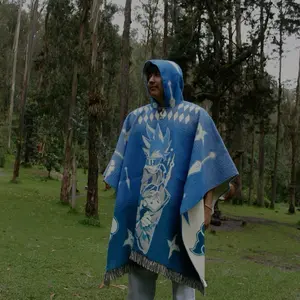 Anime Naruto Light Blue Poncho One Size Hand Made Warm Cozy Winter Nights Cloud Design