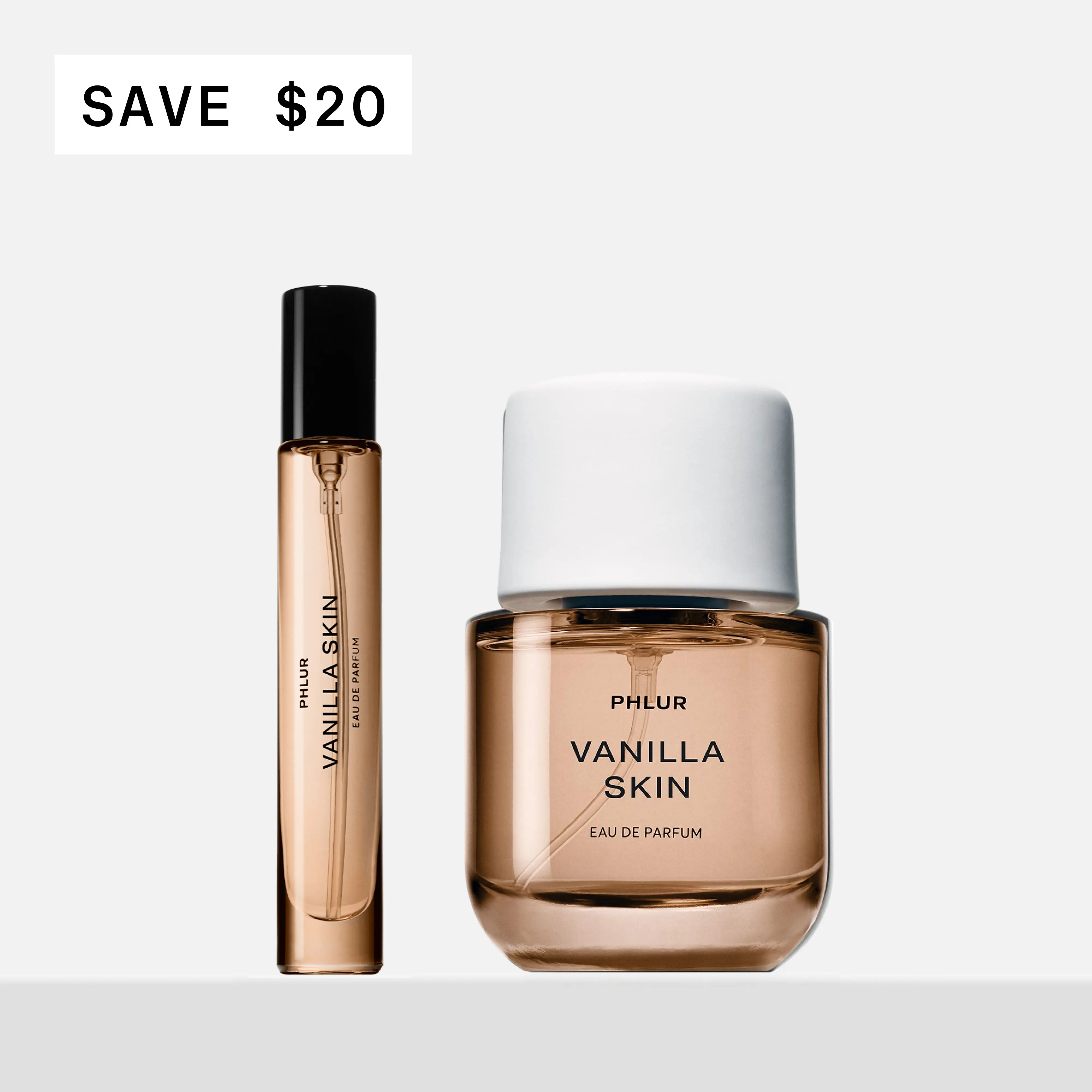 PHLUR Vanilla Skin Eau de Parfum Duet - Full + Travel Size Vanilla Perfume Set with Pink Pepper & Sandalwood (50mL + 9.5mL)