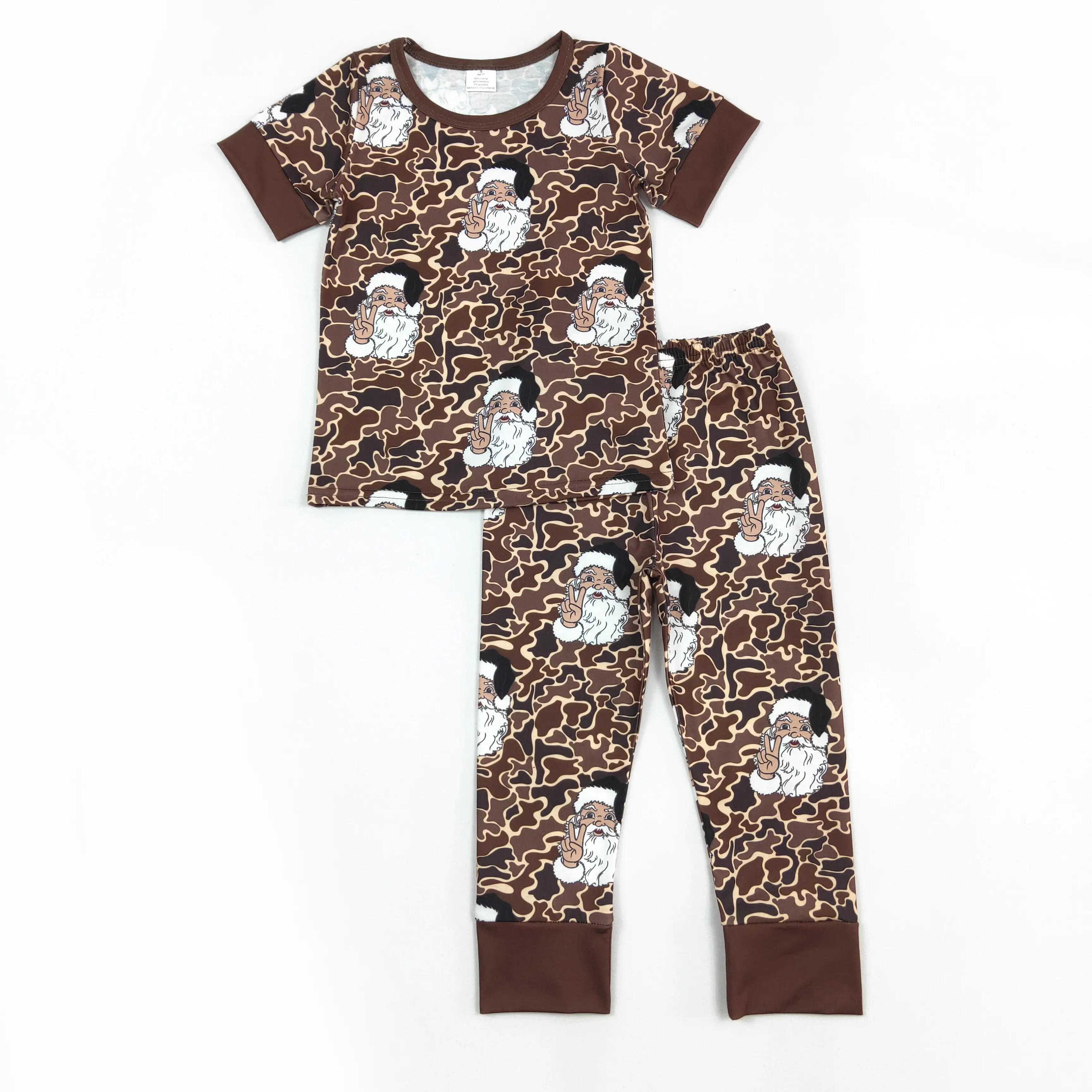 Kids' Holiday Pajama Set, Short Sleeve 2-Piece Festive Sleepwear with Christmas Camo Santa & Cookie Print