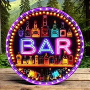Vintage Beer and Wine Theme Metal Wall Decor, 8-Inch Round Aluminum Sign, Ideal for Bars, Cellars, Restaurants, 2D Design, Room Decoration