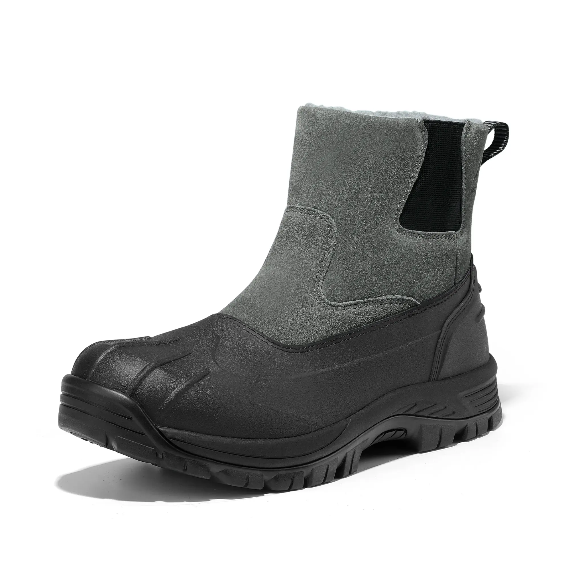 Men's Closed Snow Boots - Non-Slip Waterproof Rubber Sole Walking Shoes with Faux Fur Liner, 3M Thinsulate, Side Zipper for Cold Outdoor Use, Footwear, Mid Boot, Outdoors, Shock Resistant, Slips On Fast