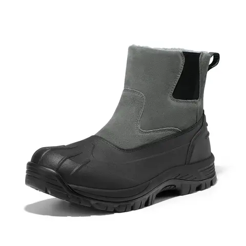 Men's Mid Closed Heel Snow Boots - Durable Suede Upper Lasts, Non-Slip Waterproof Rubber Sole Walking Shoes, Faux Fur Liner, 3M Thinsulate, Side Zipper, Shock Resistant Cold Weather Gear