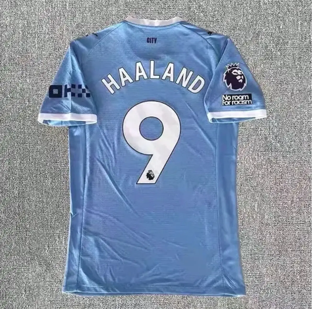 ( FULL LOGO ) Sky Blue No.9 Soccer Jersey, Short Sleeve Football Shirt, Unisex Match Day Fan Top, Training Sportswear, Blue White Stadium Outfit for Men and Women