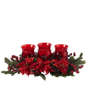 Poinsettia & Berry Triple Candleabrum by NearlyNatural