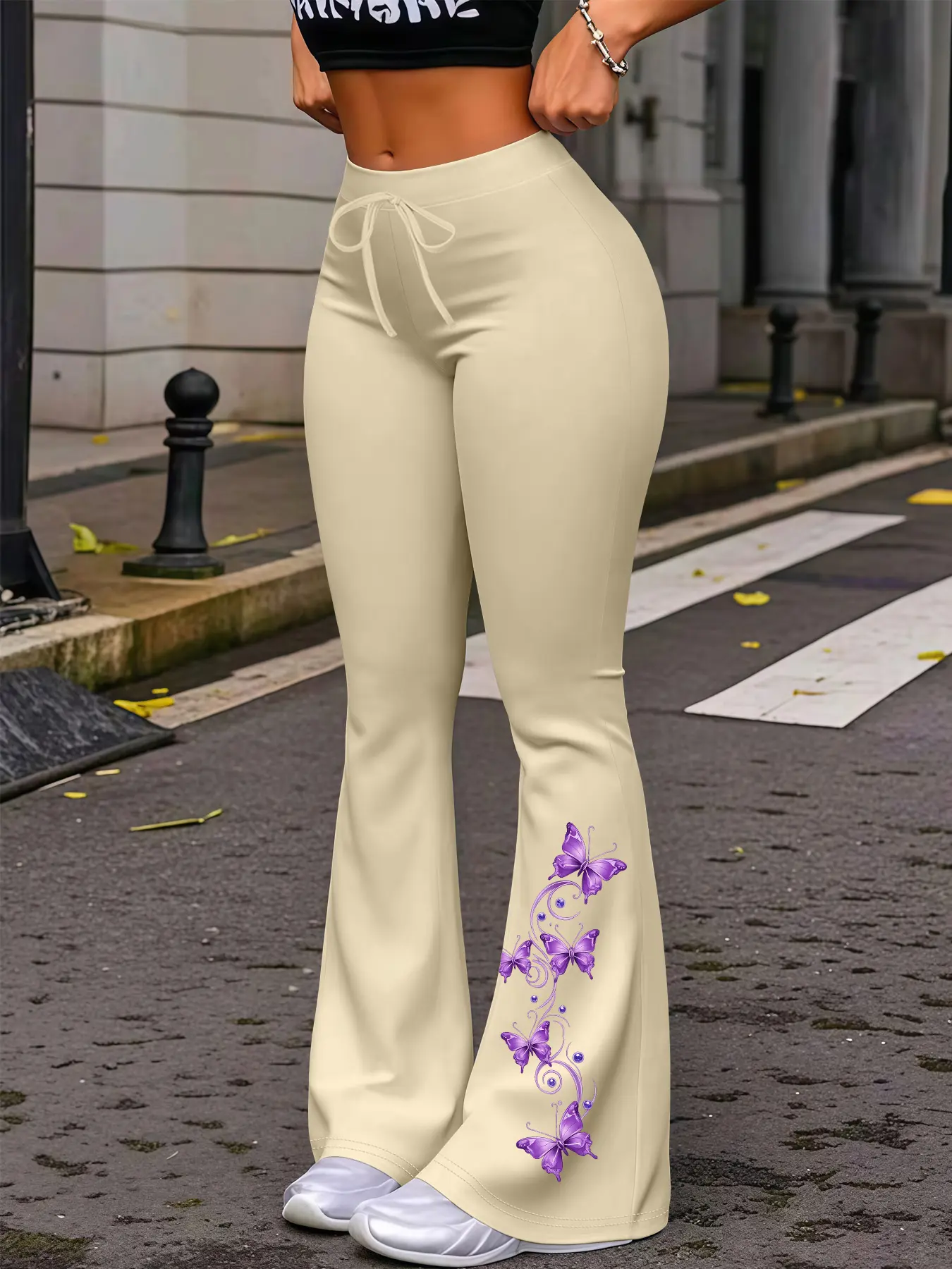 1 Piece, Casual Fashion Trousers, Purple Printed Butterfly Gradient Size Vine Unique Fashion Women's Casual Slight Flare Cuffs Yoga Jogging Sports Pants, StreetwSuitable for All Seasons Yoga Pants