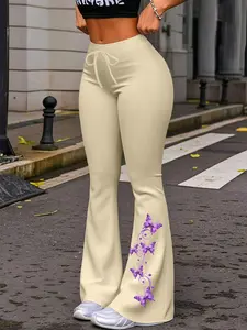 1 Piece, Casual Fashion Trousers, Purple Printed Butterfly Gradient Size Vine Unique Fashion Women's Casual Slight Flare Cuffs Yoga Jogging Sports Pants, StreetwSuitable for All Seasons Yoga Pants