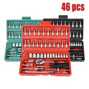 46 PCS Socket Set Motorcycle Tool Kit Quick-Action Ratchet Wrench Industrial-Grade Toolbox Auto Repair Tools Automotive Maintenance Tools