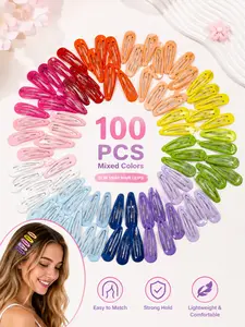 100PCS 5CM Mixed Color Snap Hair Clips, Glossy Non-Slip Metal Barrettes, Strong Hold Hair Accessories for Kids & Girls, Daily Use & Hairstyle DIY