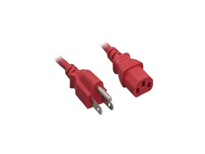 Nippon Labs 18 AWG Red Standard Power Cord NEMA 5-15P to C13, NEMA5-15P/IEC320 C13, SJT, 10A, 125V, 1ft.