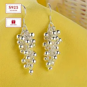 925 Sterling Silver Creative Grape Cluster Pendant Earrings, Suitable For Daily Party Matching, The Best Choice For Gifts