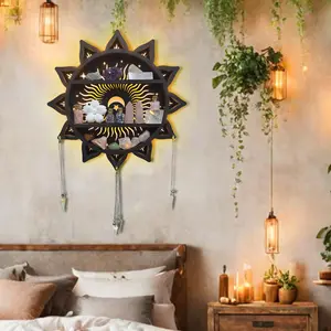 FNYDOX Crystal Shelf Display for Wall Chakra Wooden Lotus Flower Crescent Moon Shelf Wall Decor Boho Hanging Organizer for Home Decor