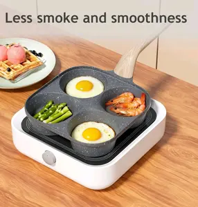 Juvenixs Non-Stick 4-Hole Round Egg Pan | Granite-Style Pancake Skillet with Wooden Handle