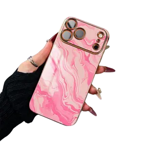 Pink Marble Texture Smartphone Case - Abstract Swirl Style for iPhone 11-17 Plus Pro Max, Artistic Gift for Cellphone Handheld Devices, Mobile Phone Accessories