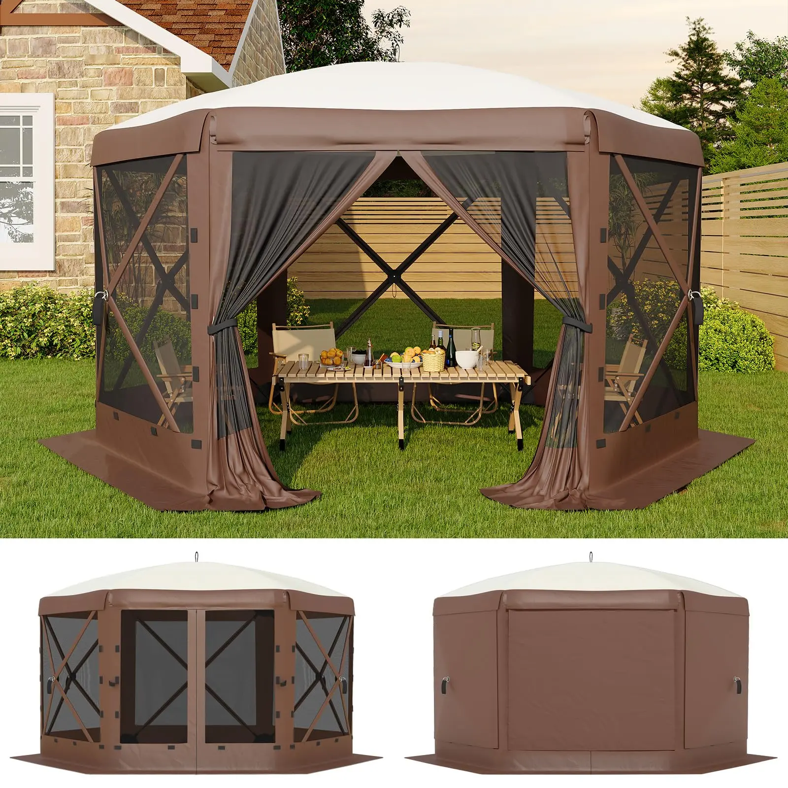 6-Sided Bite-Proof Screen Tent - 110 Sq Ft All-Weather Outdoor Shelter, Quick Setup, Removable Canopy Top for Backyard, BBQs, Gardens, Patio Camping