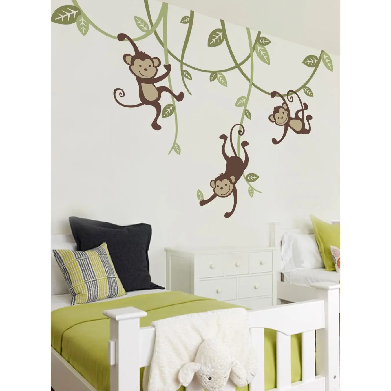 3 Monkeys Swinging From Vines Wall Decal