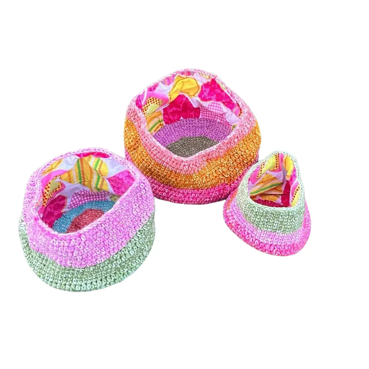 Handmade Crocheted Baskets - Personalized Gift Organizer Set of 3 - Decoration Decorative