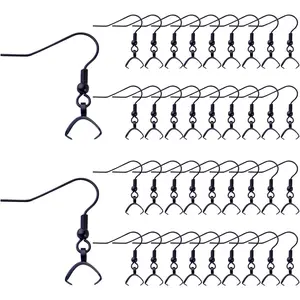 Stainless Steel Earring Hooks, 50pcs Black With Pendant Clasp - Hypoallergenic Ear Wire Ball Hooks for Jewelry Making