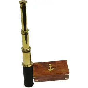 15" Handheld Brass Telescope with Anchor Wooden Box Rustic Vintage Home Decor Gifts