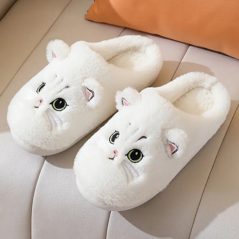Women's Cute Cat Indoor Cotton Slippers - Ankle Height, Faux Fur Fabric, Comfy and Cute, Cartoon Graphic, Grip Non-Slip Wear-Resistant Warm Padded Cozy Footwear, Holiday Gift, Cartoon Graphic Women's Fashion Slippers, Comfy And Cute Women's Fashion Slippe
