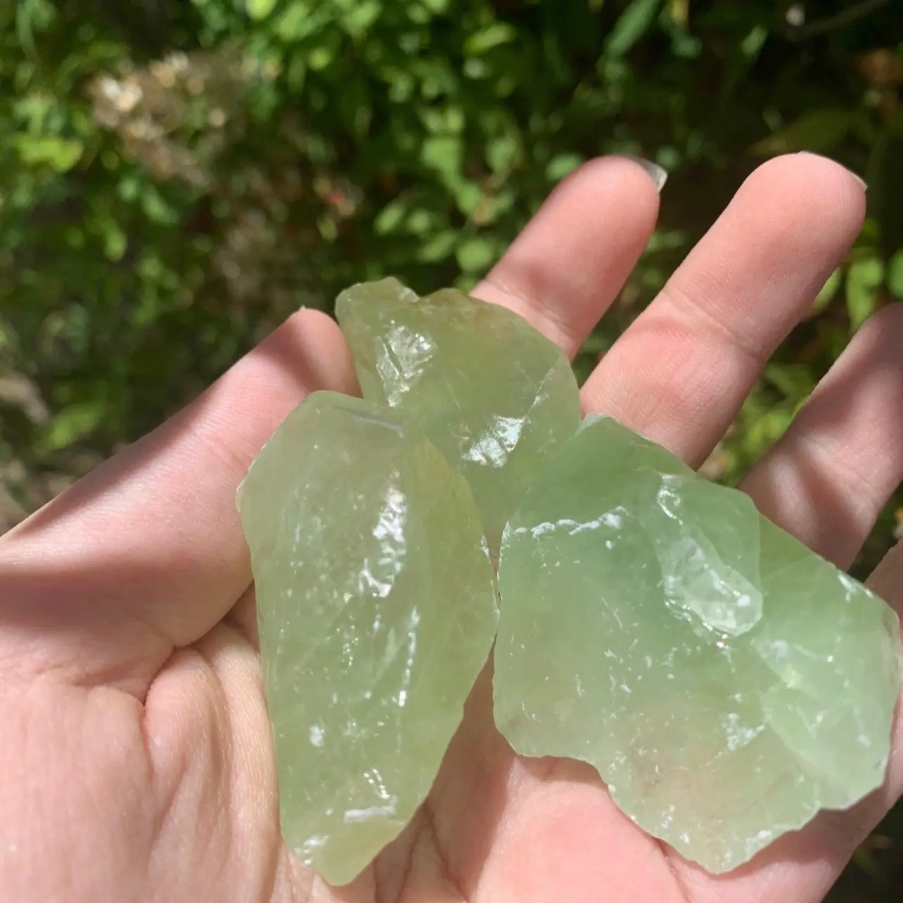 Green raw calcite crystal