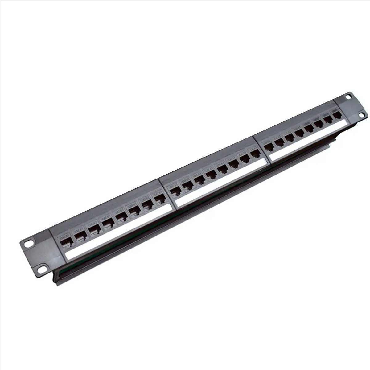 24-Port CAT6 Patch Panel - 19In 1U Modular Cabinet Rack Straight-Through, 482mm Metal+Plastic Frame, RJ45 Ports, DC 1000V/AC 700V, ISO/IEC11801 Compliant, Fireproof, Easy to Install, 250+ Cycle Life