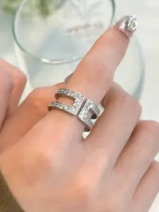 Women's Adjustable Copper Ring, Unique Zirconia Design, Perfect for Parties & Casual Gatherings, Fashionable Single Band Jewelry