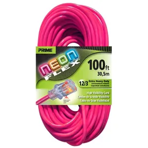 Prime  Neon Pink Flex Extension Cord- 100 ft.