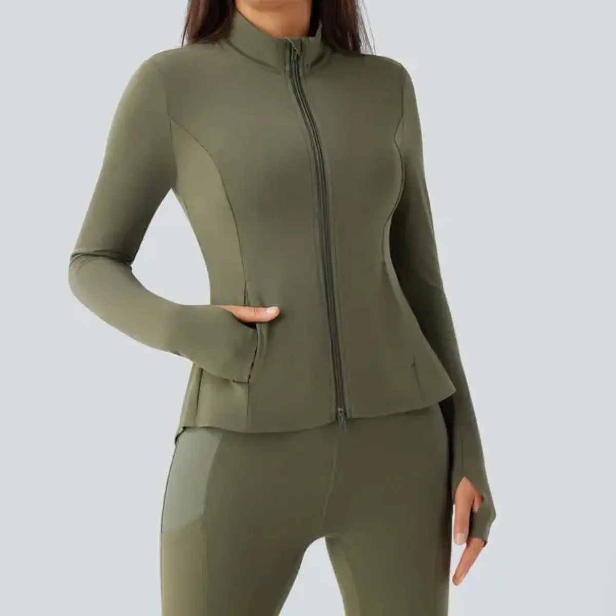 Women’s Stand Collar Yoga Jacket with Thumb Holes Buttery Soft Long Sleeve Zip Activewear Top Compression Slim Fit Quick-Dry 4-Way Stretch Fitness Jacket Outerwear Tight Fit Athletic Wear