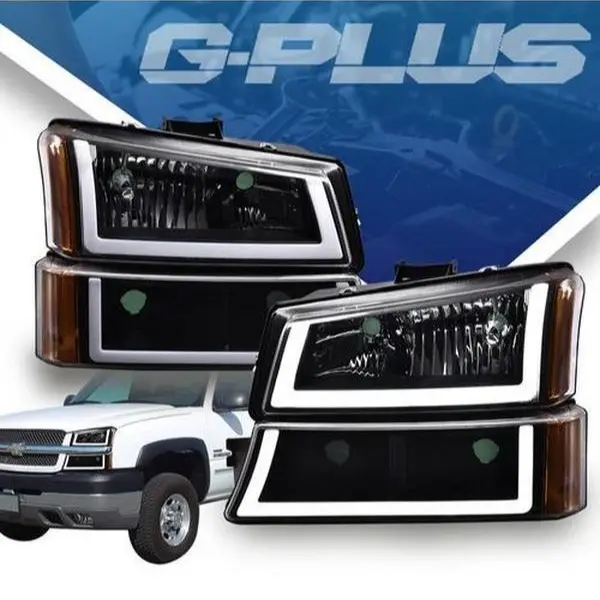 G-PLUS LED DRL Headlight Kit for 2003-2007 Chevy Silverado, Chevy Accessories with Signal Bumper Lamps, Car Exterior Upgrade LED Lights for Car, Daytime Running Light Headlight Assemblies, Vehicle Led