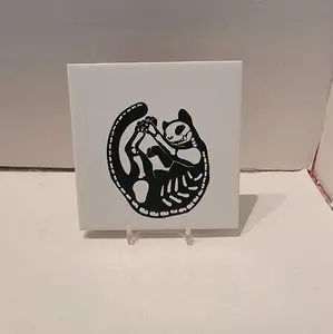 Skeleton Cat Ceramic Tile Coaster Tableware Customized