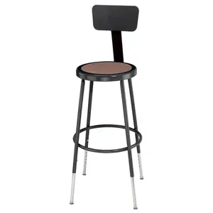 212 MAIN Adjustable Height Chair - 24 in. Black Round Hardboard Lab Stool with Backrest, Height-Adjust & Self-Leveling Features, for Commercial Office Furniture, Adjustable Height Chairs