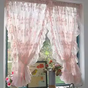French Romantic Jacquard Sheer Curtains, 2 Panels, Soft Drape, Washable, Home Decoration Curtain, Ideal for Living Room & Bedroom Decor