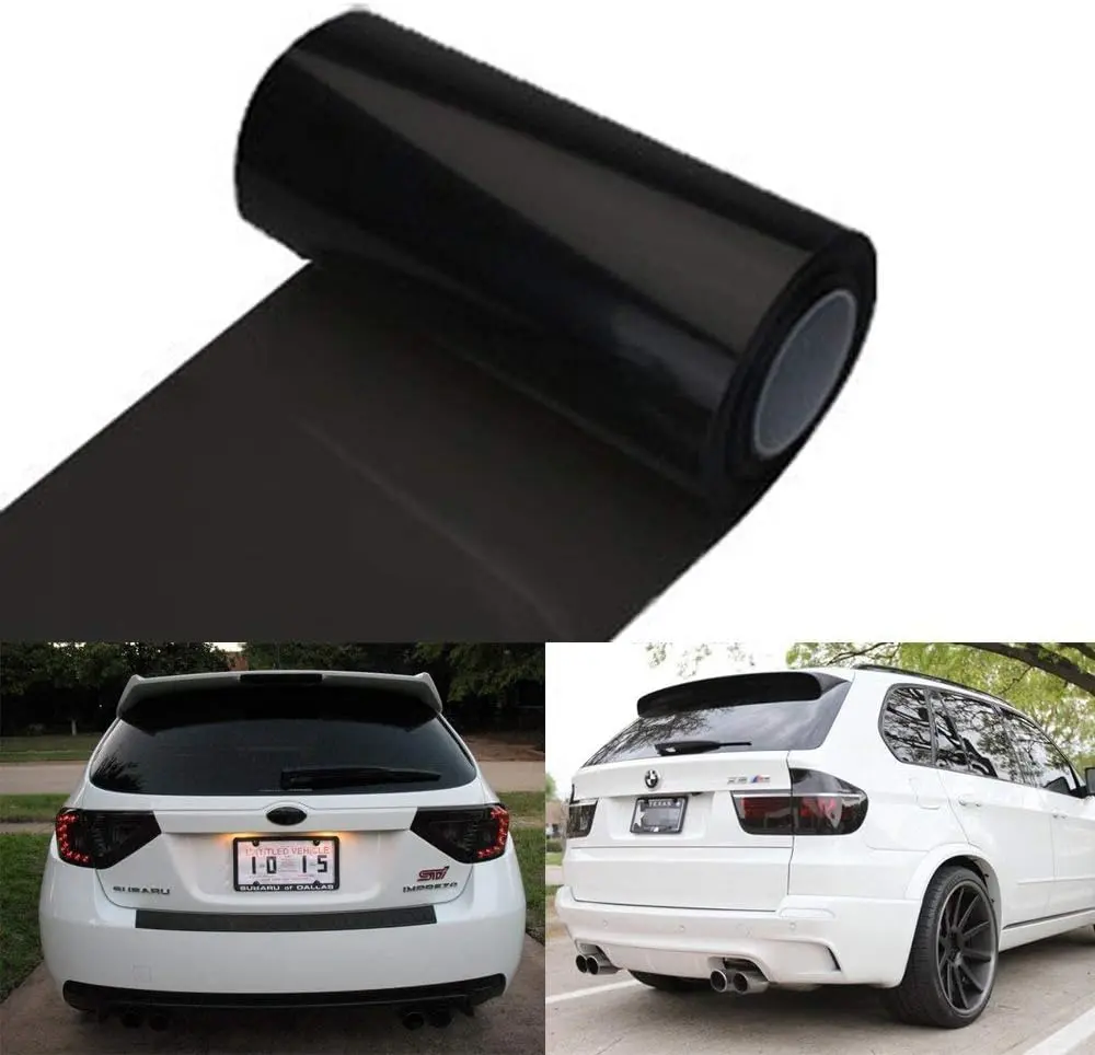 12 X 48 Tint Vinyl Film Sticker Sheet Roll for Car Headlight, Tail Lights, Fog Lights with Squeegee + Cutter (Glossy Dark Black)