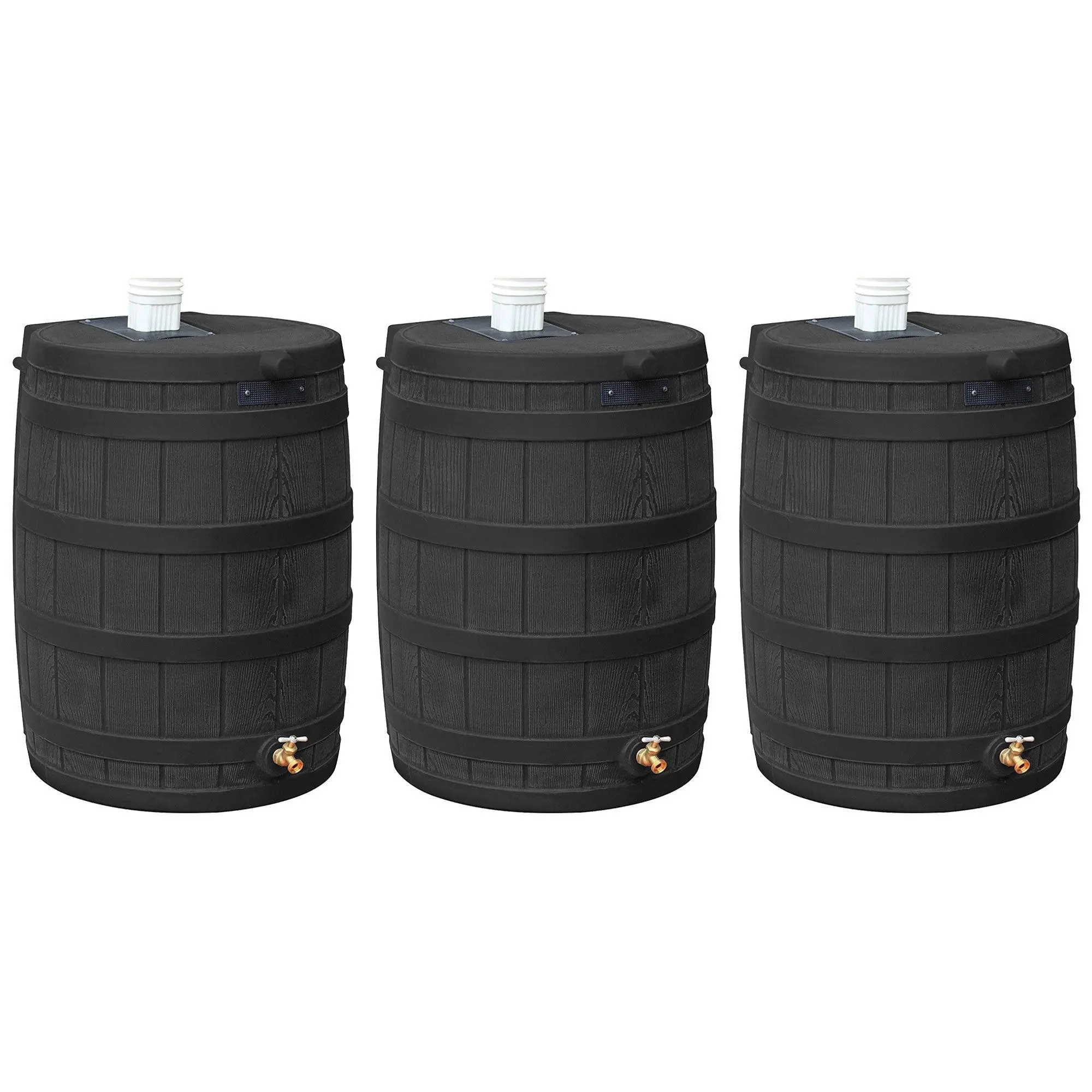 Good Ideas Rain Wizard 50 Gallon Plastic Barrel Water Collector, Black (3 Pack)