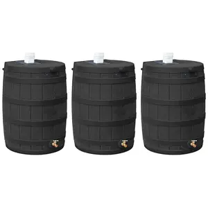 Good Ideas Rain Wizard 50 Gallon Plastic Barrel Water Collector, Black (3 Pack)
