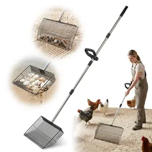 Chicken Poop Scooper & Rake 2-in-1, Adjustable Stainless Steel 15 in Chicken Coop Scoop for Poop with 24 to 90" Long Handle, Sifting Shovel for Chicken Coop/Goat Stall/Stable Cleaning