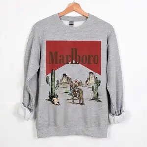 Marlboro Wild West Crewneck with Iconic Cowboy Graphic and Casual Fit