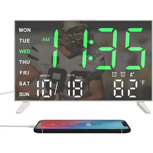 Clocks for Bedrooms, Small Digital Clock, LED Mirror  Clock with USB Ports, Desk Clock for , Dual Alarms, Snooze, 4 Levels Brightness, 12/24H (White)