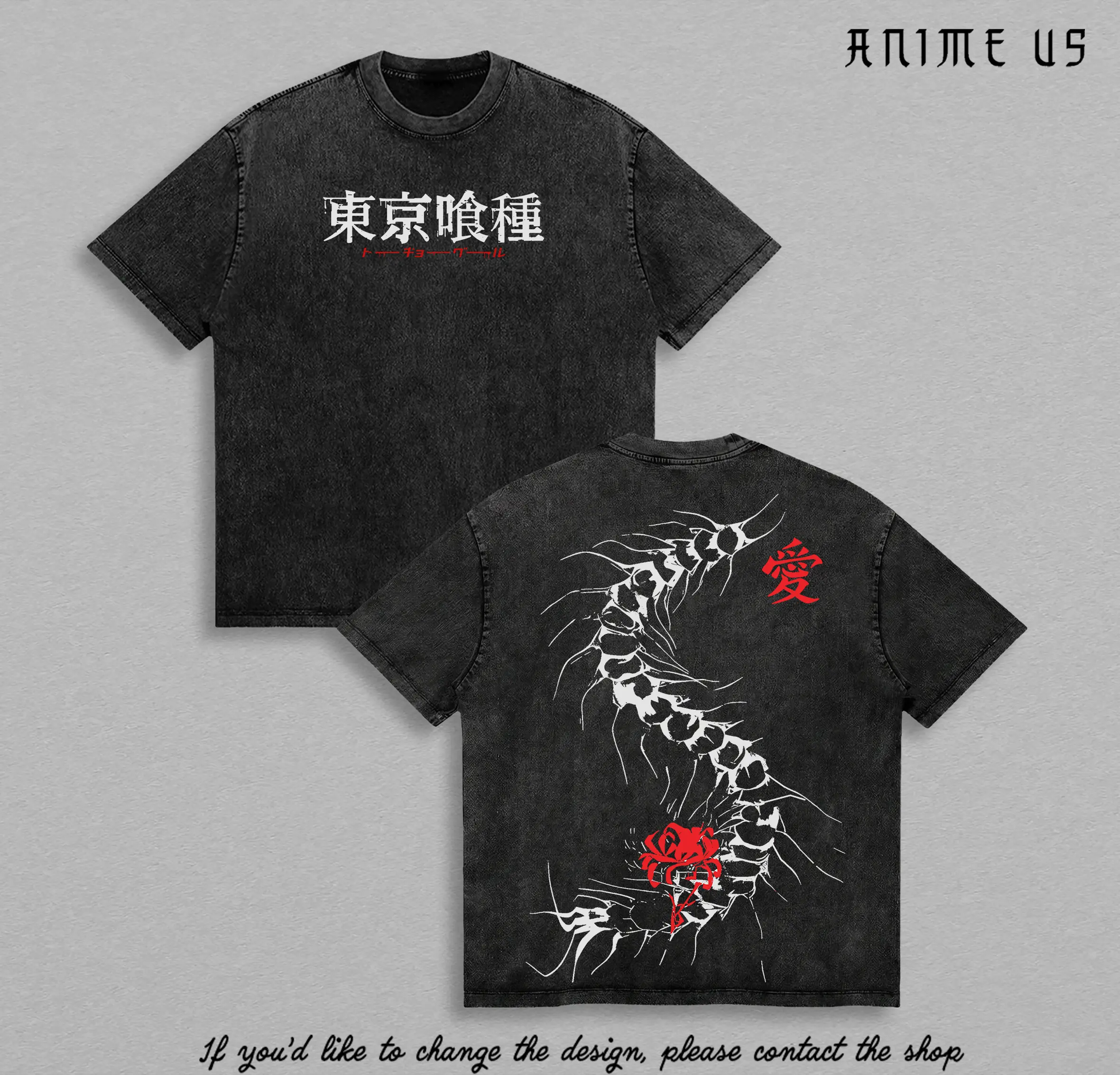 Limited Edition Centipede Kaneki Ken - Tokyo Ghoul Anime Double Printed Oversize Lightweight Acid Washed Graphic Tee, Gift For anime lover