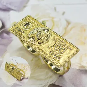 14k gold-plated couple rings in a fashionable hip-hop style, hollow rings connecting two fingers, suitable for men to wear daily, as gifts, or for parties.