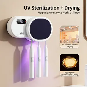 Smart UV Toothbrush Sanitizer & Dryer, Wall Mounted Space Capsule Toothbrush Holder, Electric Ultraviolet Sterilization Storage Rack, Eliminates Germs Mold Bad Odor, Keeps Bathroom Tidy Hygienic, Prevent Oral Bacteria for Family Daily Use