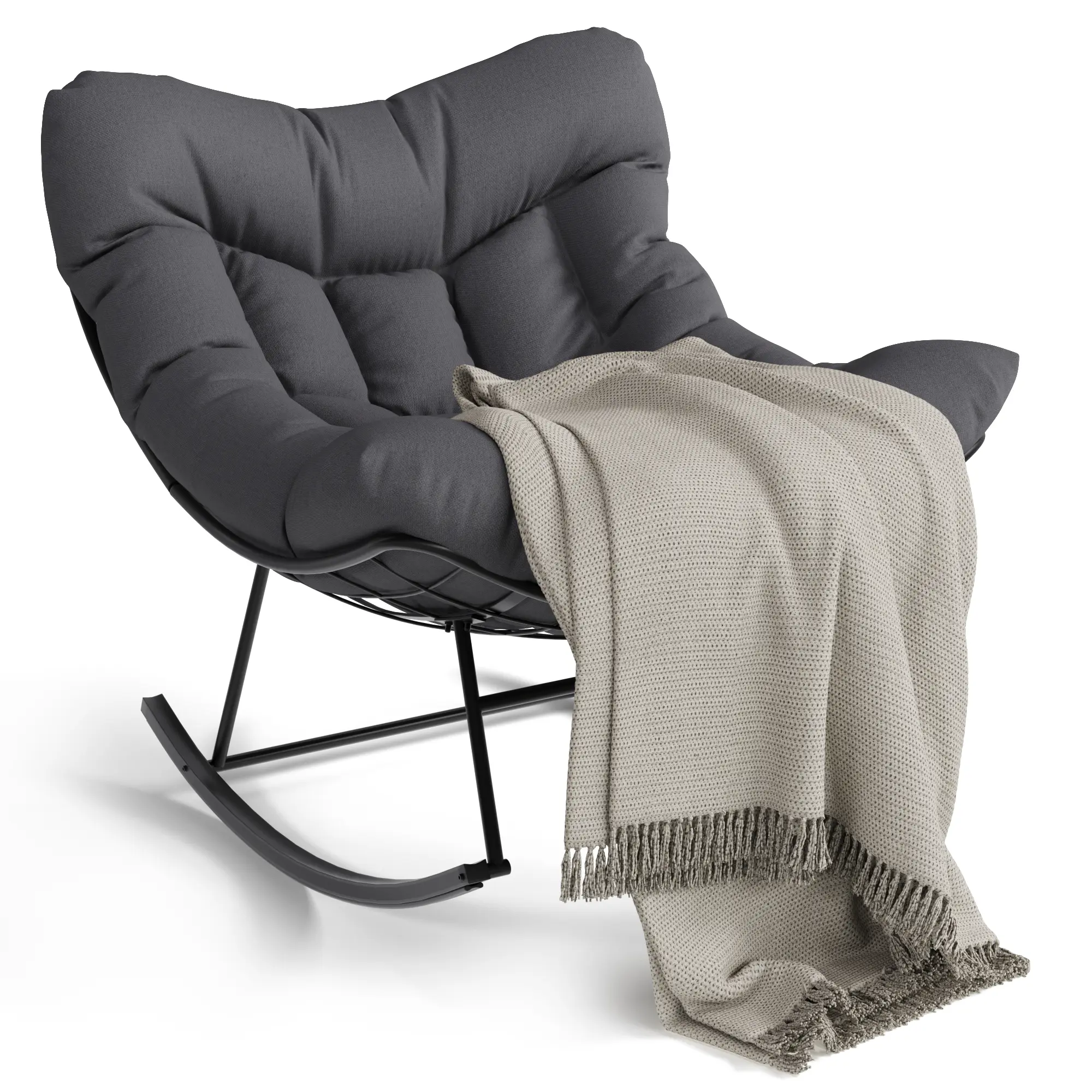 Oversized Outdoor Papasan Rocking Patio Chair - Handwoven Rattan Egg Lounge - Durable Metal Frame - for Patio, Balcony, Bedroom - Outdoor Rocking Chairs