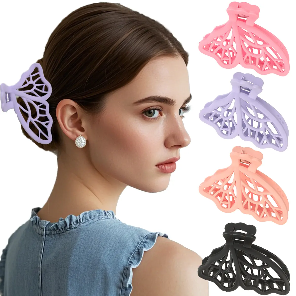 AWAYTR 4Pcs/Set Butterfly Hair Claws Elegant Hollow Butterfly Hair Claw Clips for Thin or Thick Hair Non Slip Fashionable Hair Clips for Women Girls