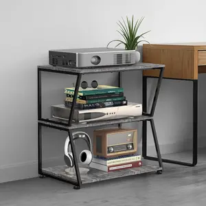 Grey 3-Tier Corner AV Media Stand - Storage Cabinet, Stereo Rack, Entertainment Center for Record Player, DVD Player, Game Console