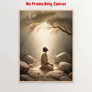 Jesus Praying Pattern Canvas Painting, Unframed Painting, 1 Count Christian Wall Art, Wall Decor for Home Living Room Bedroom Study Room, Ornaments