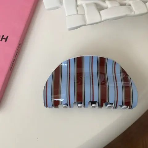 Women's Blue Coffee Stripe Hair Claw Clip, Acrylic Vintage Style Hair Accessory, High-End Multi-Purpose Ponytail Holder Pigtails, Hair Bun Accessories, Claw Hair Clips, Fashion Hair Accessories